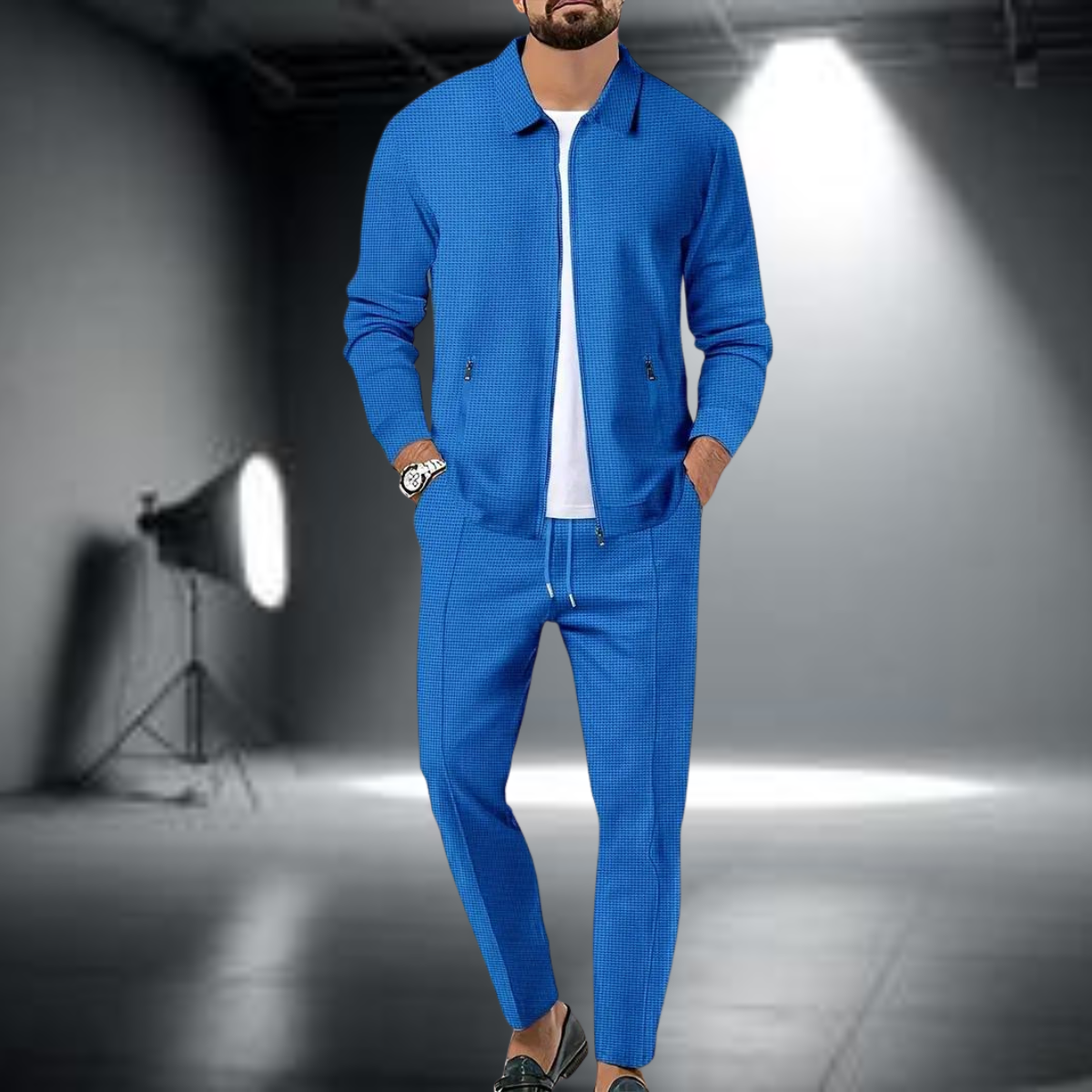 Men's Tracksuit Set – Cotton Blend Jogger Relaxed Fit-Men's Tracksuit-Blue-S-