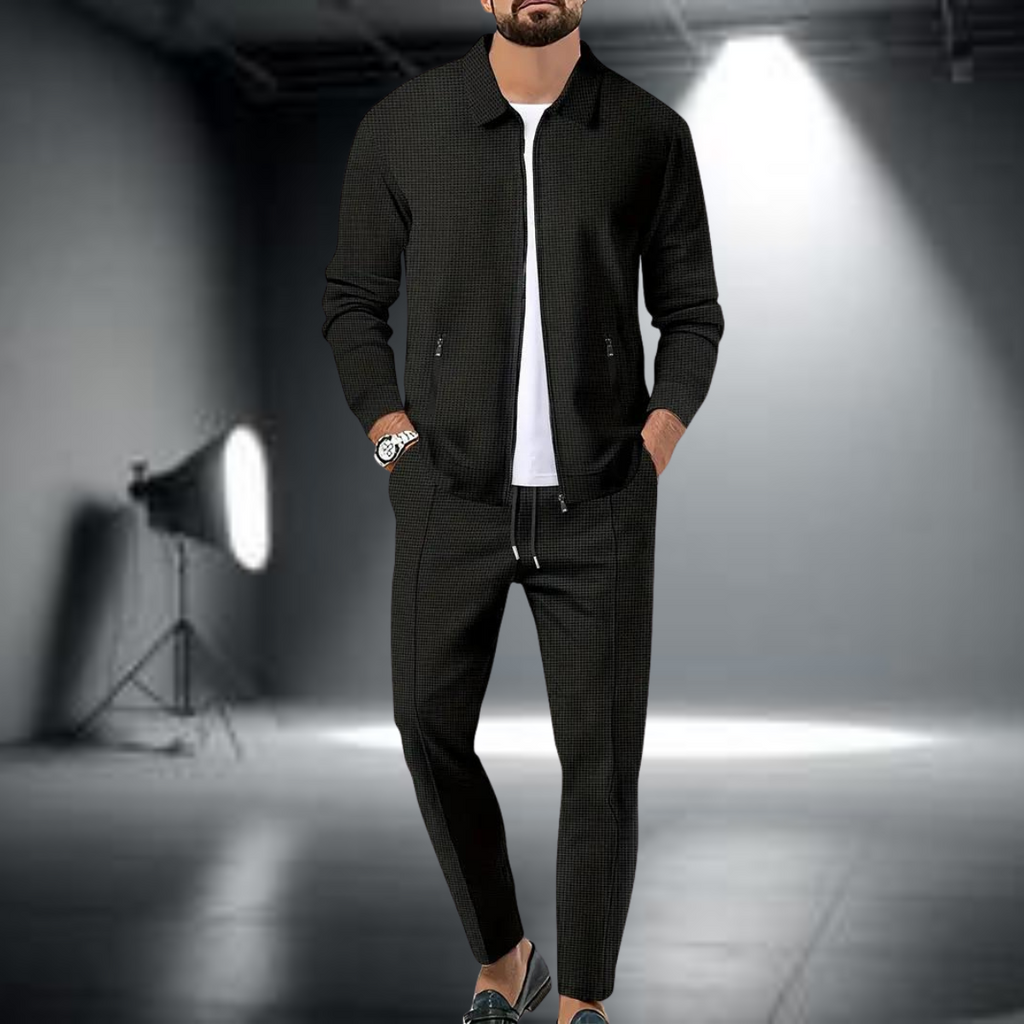 Men's Tracksuit Set – Cotton Blend Jogger Relaxed Fit-Men's Tracksuit-Black-S-