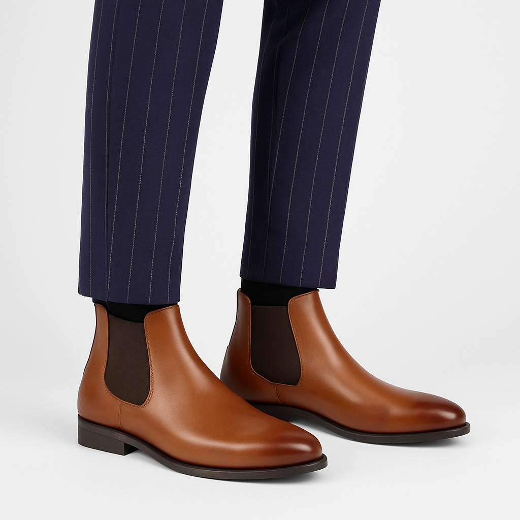 Ravello | Chelsea Boots for Men - Pull On Elastic Panel Smooth Refined Regular Fit-Men's Oxford Shoes-Black-6-Camoufit