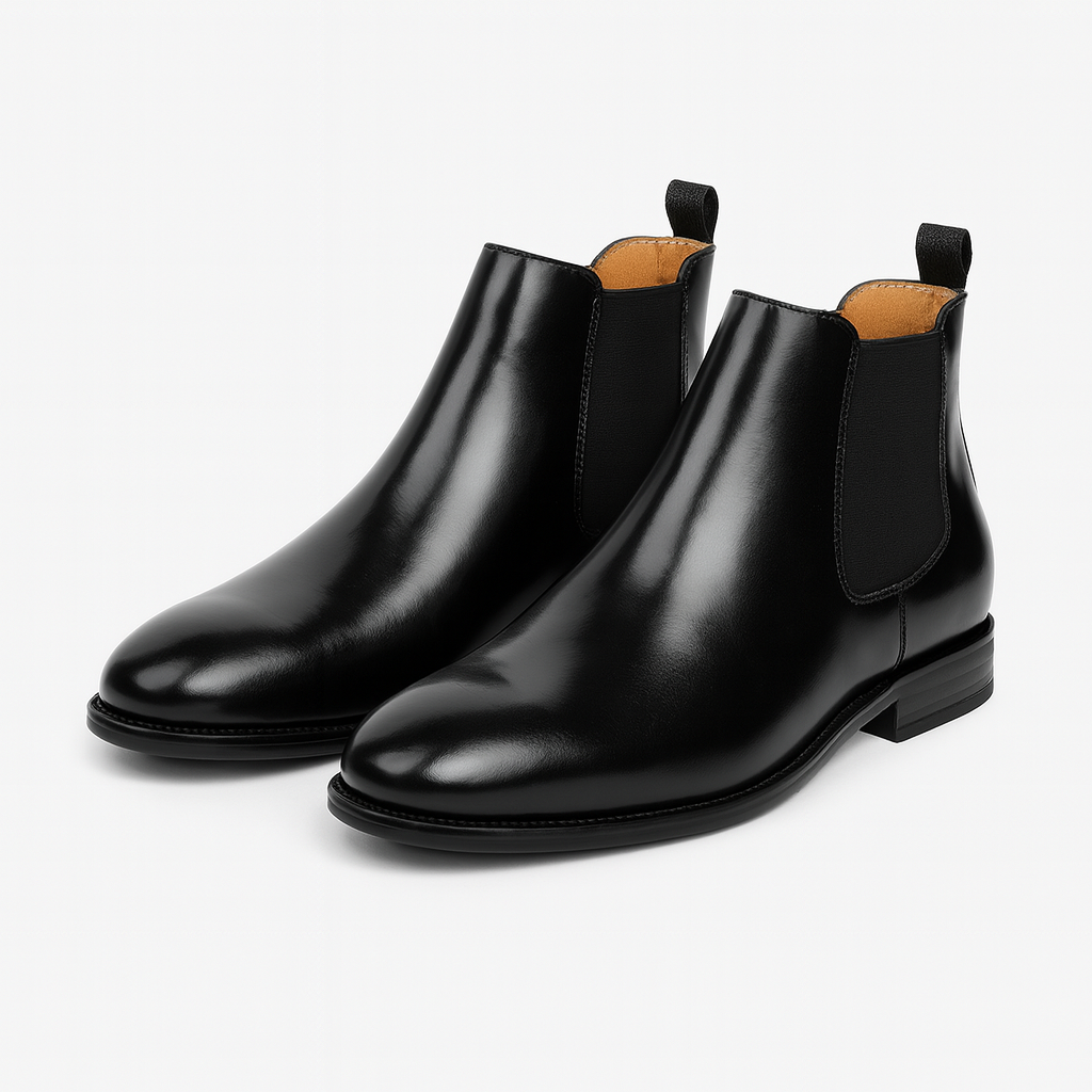 Ravello | Chelsea Boots for Men - Pull On Elastic Panel Smooth Refined Regular Fit-Men's Oxford Shoes-Black-6-Camoufit