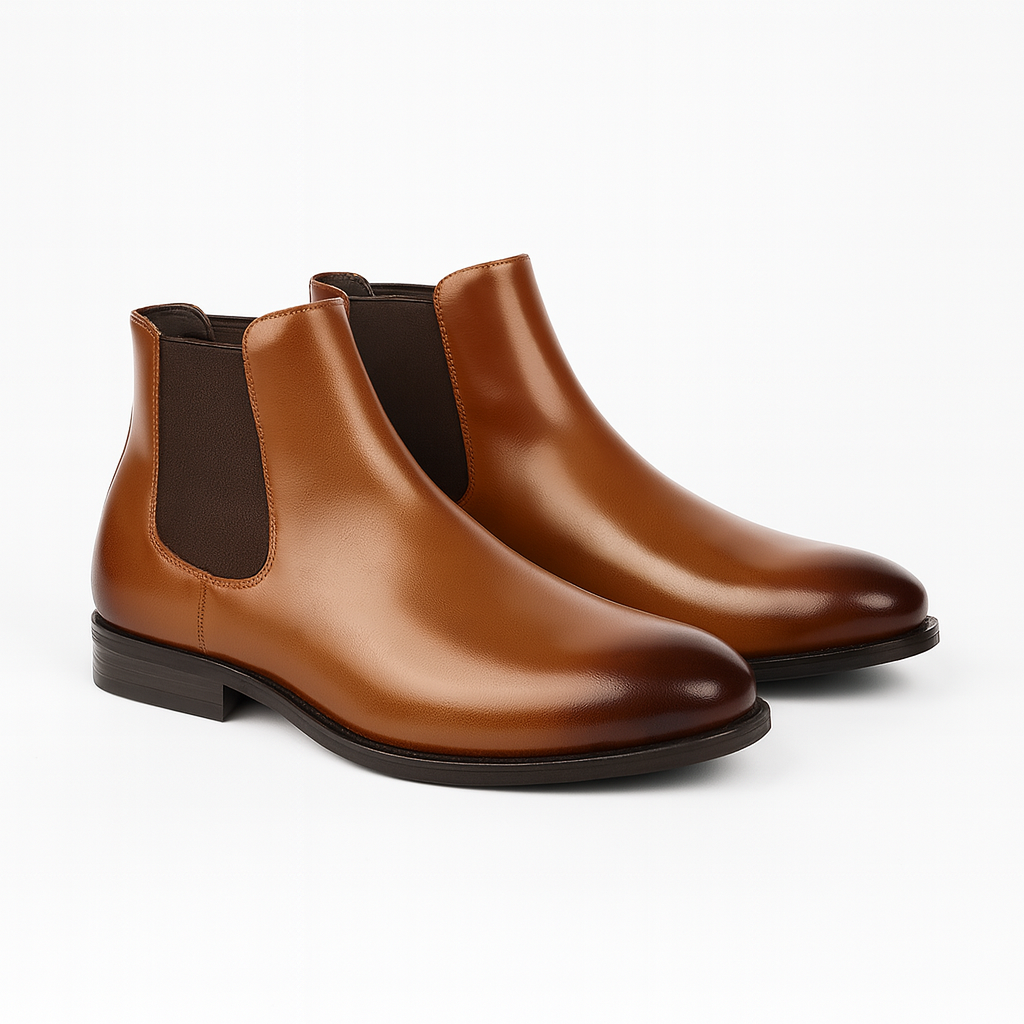 Ravello | Chelsea Boots for Men - Pull On Elastic Panel Smooth Refined Regular Fit-Men's Oxford Shoes-Brown-6-Camoufit