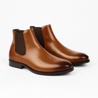 Ravello | Chelsea Boots for Men - Pull On Elastic Panel Smooth Refined Regular Fit-Men's Oxford Shoes-Brown-6-Camoufit