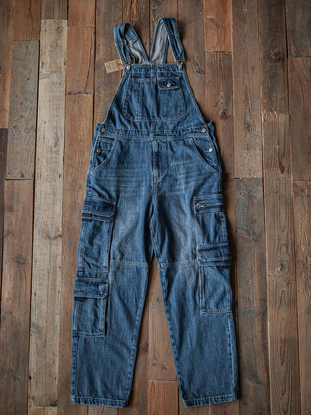 Men's Denim Bib Overalls with Dual Flap Pockets-Jumpsuits & Overalls-CAMOUFIT-Camoufit