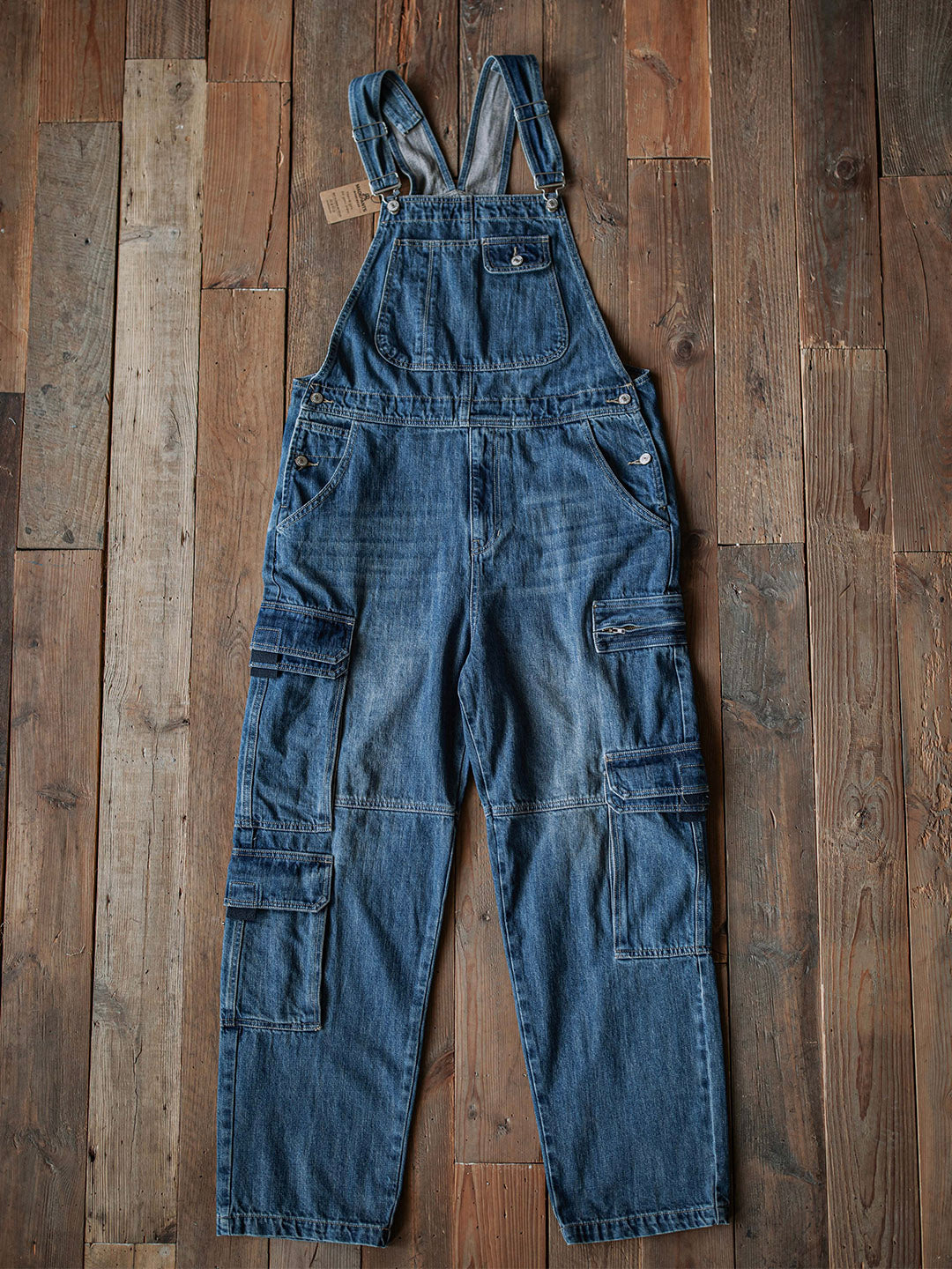 Men's Denim Bib Overalls with Dual Flap Pockets-Jumpsuits & Overalls-CAMOUFIT-Camoufit