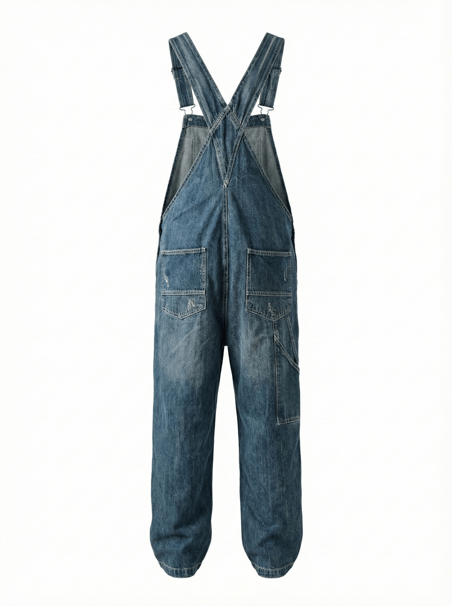 Men's Denim Overalls Distressed Blue Cotton-Men's Overalls-CAMOUFIT-Medium Blue-S-Camoufit
