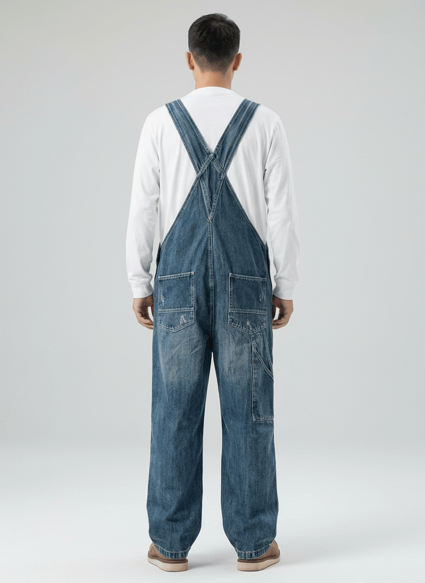 Men's Denim Overalls Distressed Blue Cotton-Men's Overalls-CAMOUFIT-Medium Blue-S-Camoufit