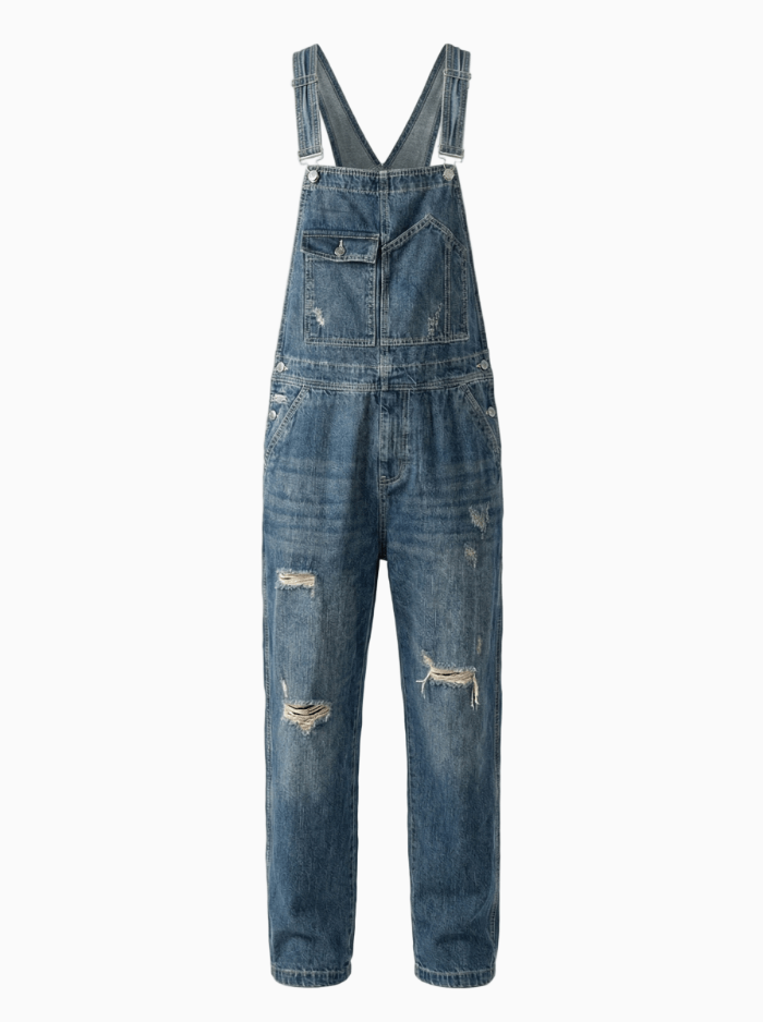 Men's Denim Overalls Distressed Blue Cotton-Men's Overalls-CAMOUFIT-Medium Blue-S-Camoufit
