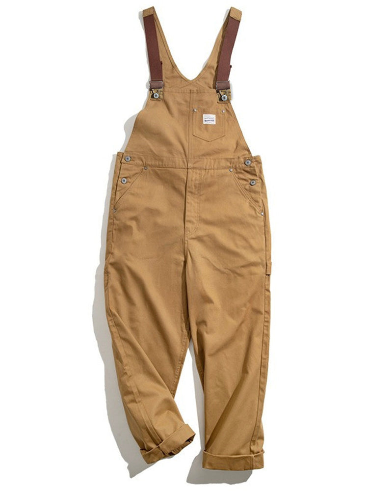Men's Duck Bib Brown Canvas Overalls-Jumpsuits & Overalls-Brown-S(Jeans 30)-Camoufit
