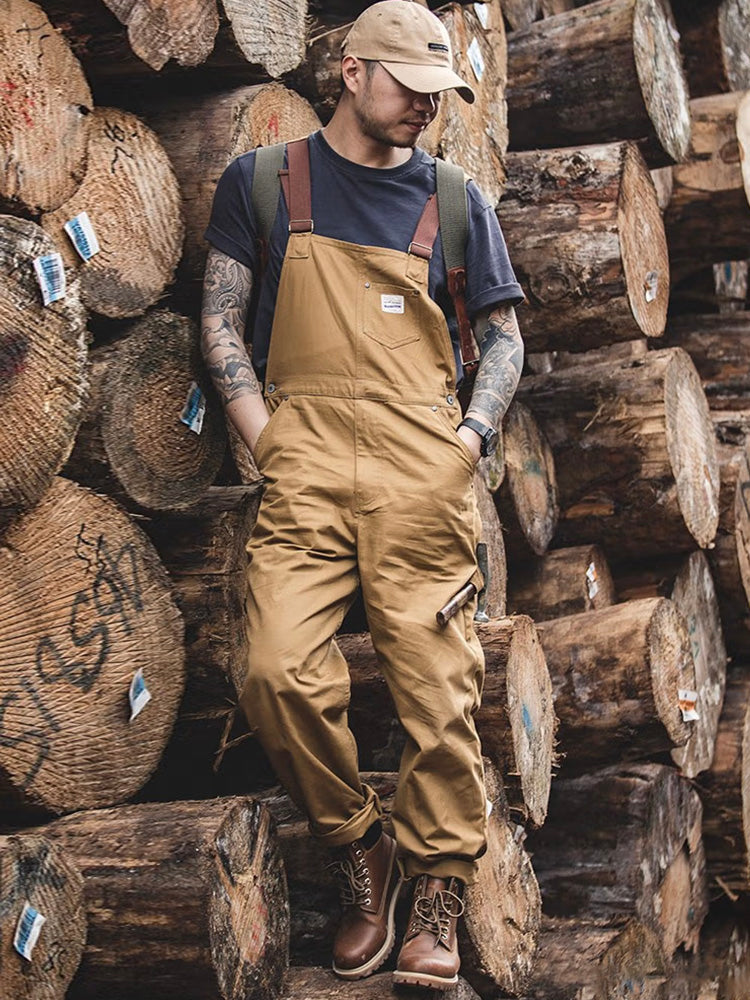 Men's Duck Bib Brown Canvas Overalls-Jumpsuits & Overalls-Camoufit