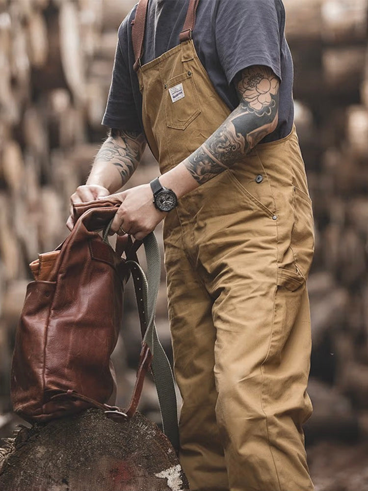 Men's Duck Bib Brown Canvas Overalls-Jumpsuits & Overalls-Camoufit