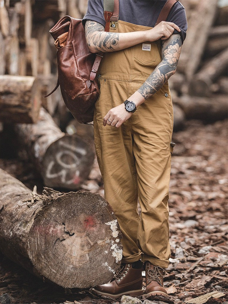 Men's Duck Bib Brown Canvas Overalls-Jumpsuits & Overalls-Camoufit