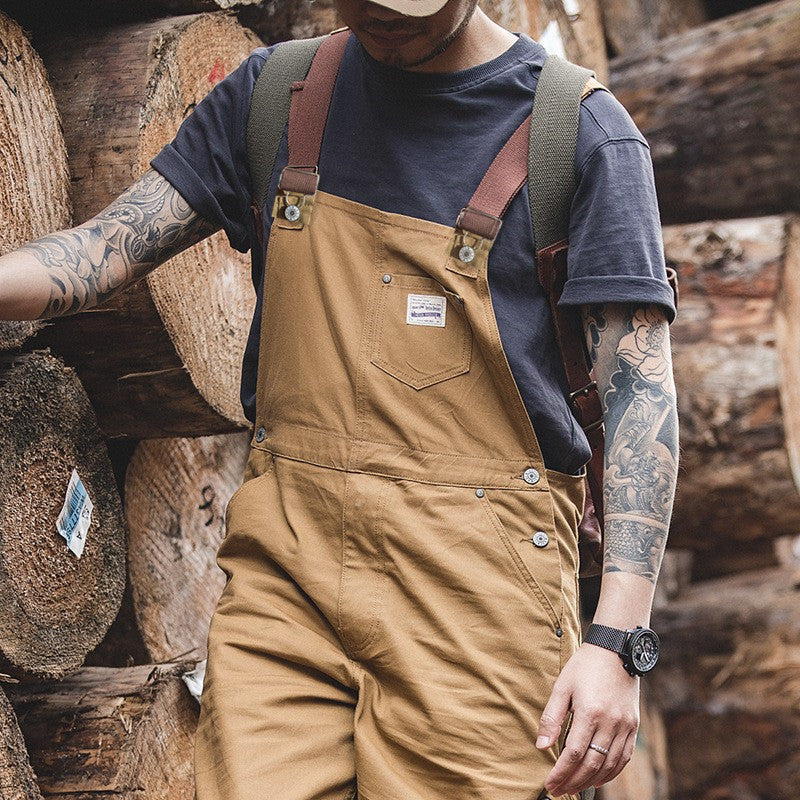 Men's Duck Bib Brown Canvas Overalls-Jumpsuits & Overalls-Camoufit
