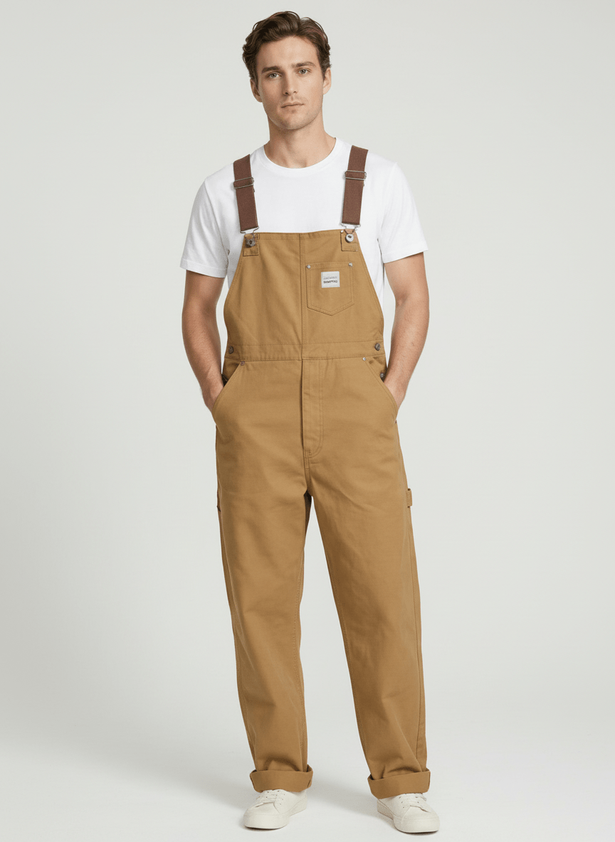Men's Duck Bib Brown Canvas Overalls-Overalls-CAMOUFIT-Brown-S(Jeans 30)-Camoufit