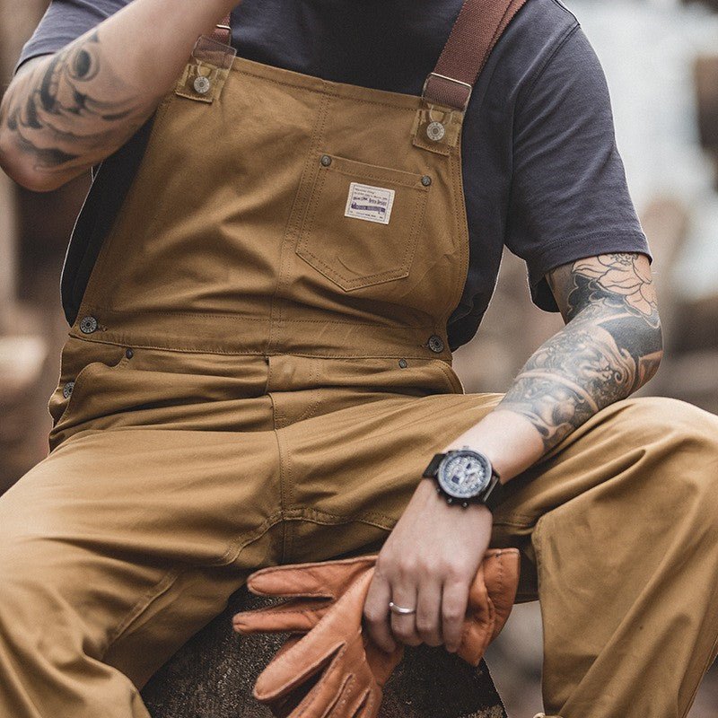 Men's Duck Bib Brown Canvas Overalls-Overalls-CAMOUFIT-Brown-S(Jeans 30)-Camoufit