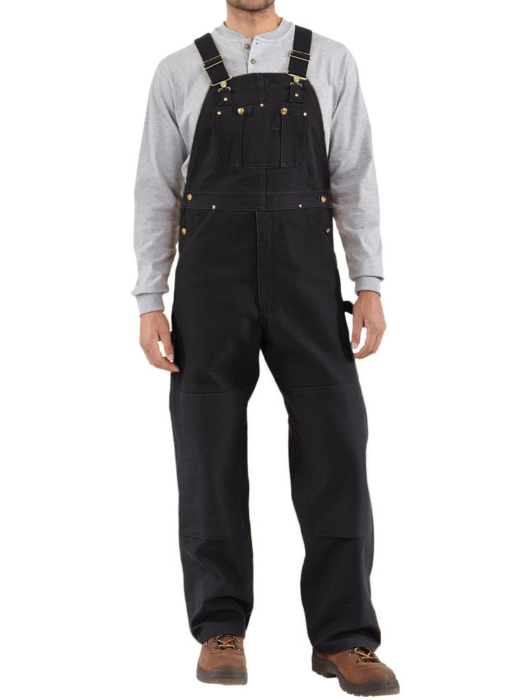 Men's Duck Bib Overalls Canvas Workwear Dungarees-Jumpsuits & Overalls-CAMOUFIT-Black-S-Camoufit