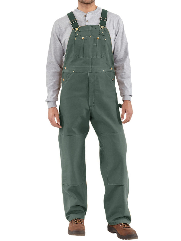 Men's Duck Bib Overalls Canvas Workwear Dungarees-Jumpsuits & Overalls-CAMOUFIT-Green-S-Camoufit