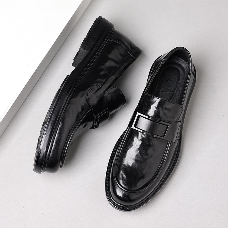 Solano | Loafers Dress Shoes for Men - Slip On Round Toe Strap Detail Formal Regular Fit-Men's Oxford Shoes-Black-5.5-Camoufit