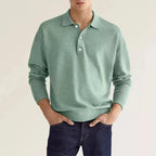 Elvano | Ribbed Polo Shirt for Men - Half Button Long Sleeve Cotton Classic Regular Fit-Men's Sweater-Sage Green-S-Camoufit