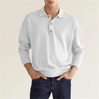 Elvano | Ribbed Polo Shirt for Men - Half Button Long Sleeve Cotton Classic Regular Fit-Men's Sweater-White-S-Camoufit