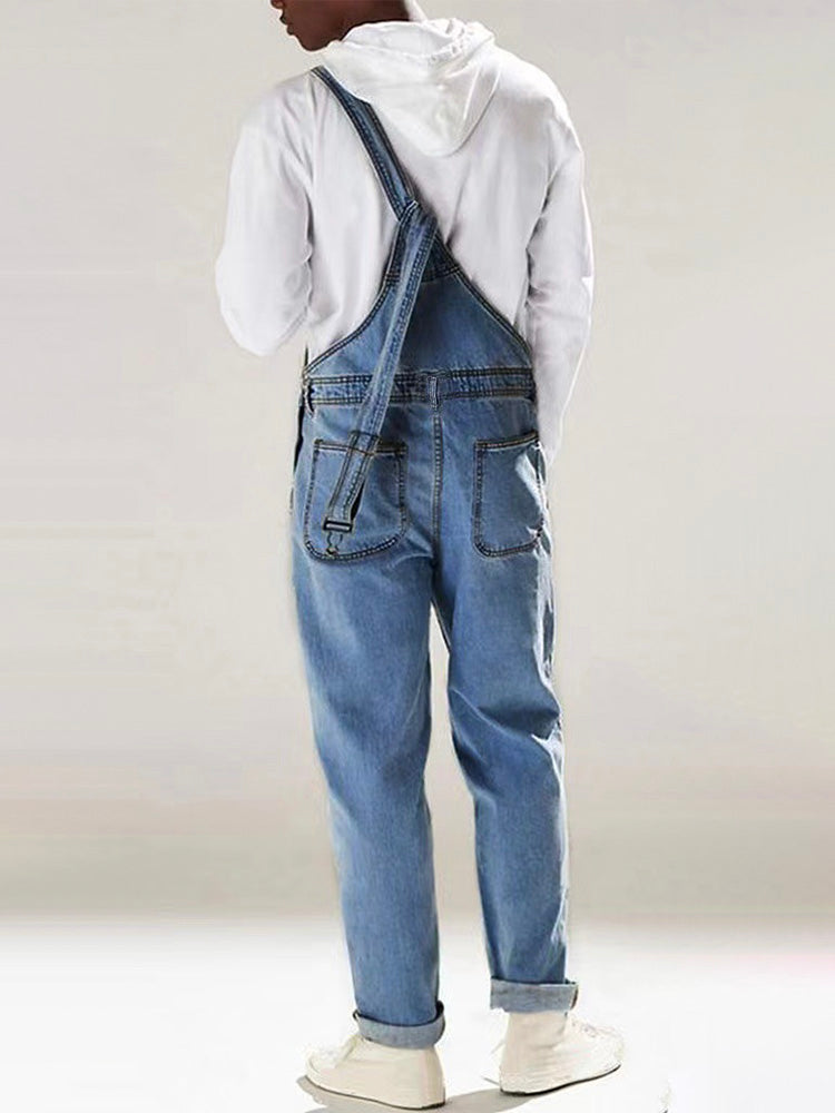 Men's Medium Wash Denim Bib Overalls-Jumpsuits & Overalls-CAMOUFIT