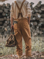 Men's Overalls Cotton Canvas Slim Fit with Pockets-Men's Overalls-CAMOUFIT-Khaki-S-Camoufit