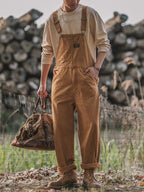Men's Overalls Cotton Canvas Slim Fit with Pockets-Men's Overalls-CAMOUFIT-Khaki-S-Camoufit