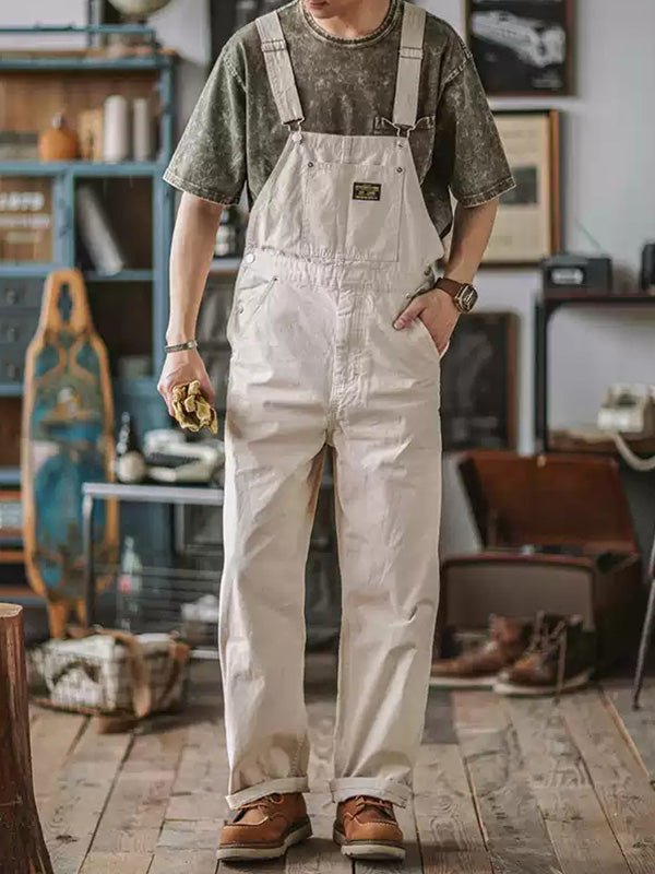Men's Overalls Cotton Canvas Slim Fit with Pockets-Men's Overalls-CAMOUFIT-White-S-Camoufit