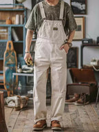 Men's Overalls Cotton Canvas Slim Fit with Pockets-Men's Overalls-CAMOUFIT-White-S-Camoufit