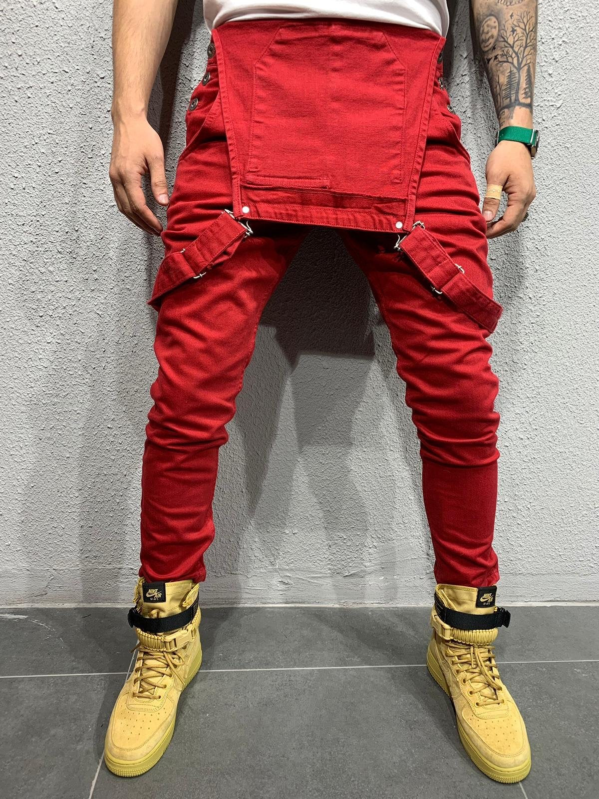 Men's Skinny Fit Flap Pocket Denim Overalls-Jumpsuits & Overalls-CAMOUFIT