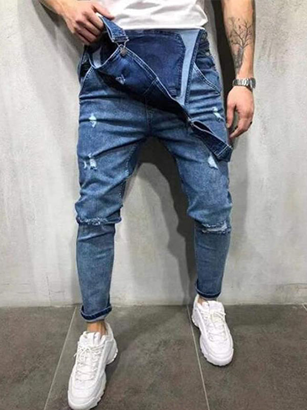 Men's Skinny Fit Stretch Denim Overalls-Jumpsuits & Overalls-Camoufit