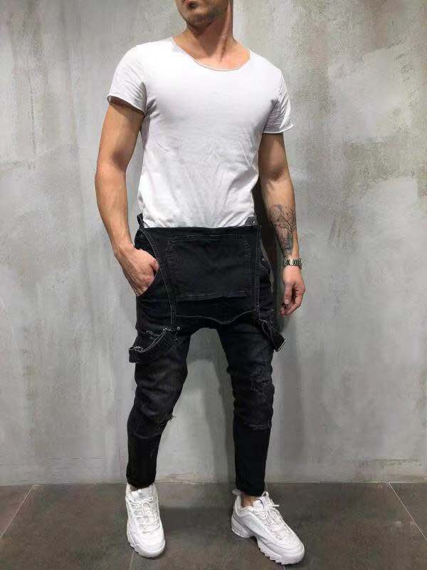 Men's Skinny Fit Stretch Denim Overalls-Jumpsuits & Overalls-Camoufit