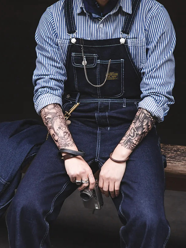 Men's Vintage-Inspired Indigo Denim Overalls-Jumpsuits & Overalls-Camoufit