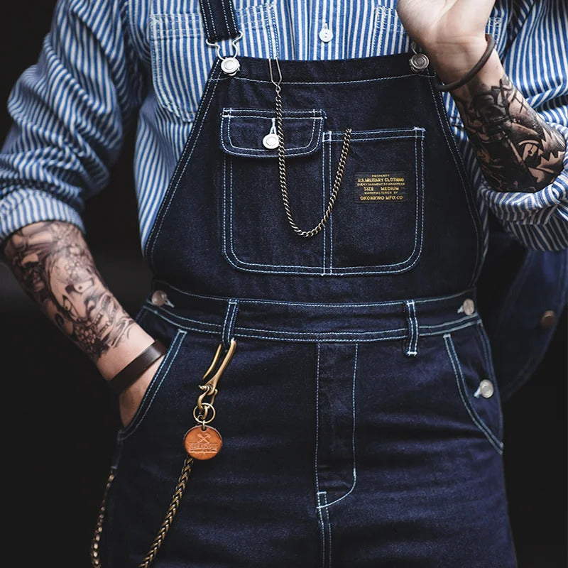 Men's Vintage-Inspired Indigo Denim Overalls-Jumpsuits & Overalls-Camoufit