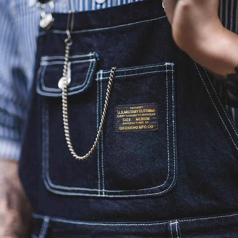 Men's Vintage-Inspired Indigo Denim Overalls-Jumpsuits & Overalls-Camoufit