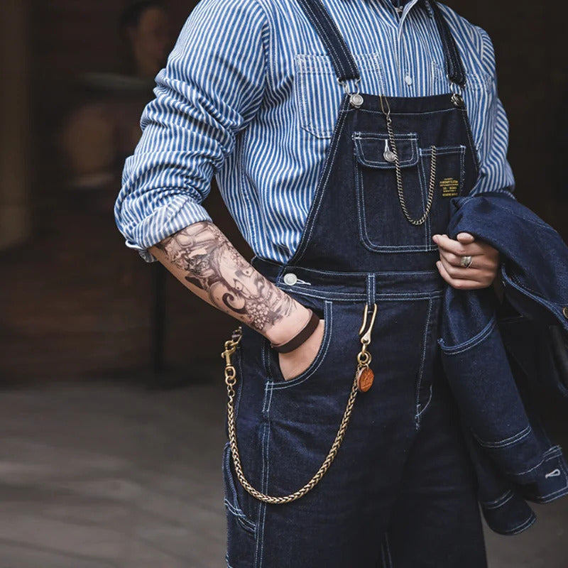 Men's Vintage-Inspired Indigo Denim Overalls-Jumpsuits & Overalls-Camoufit