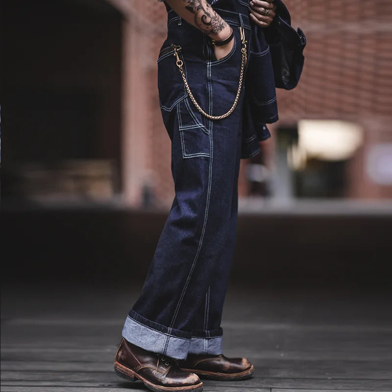 Men's Vintage-Inspired Indigo Denim Overalls-Jumpsuits & Overalls-Camoufit