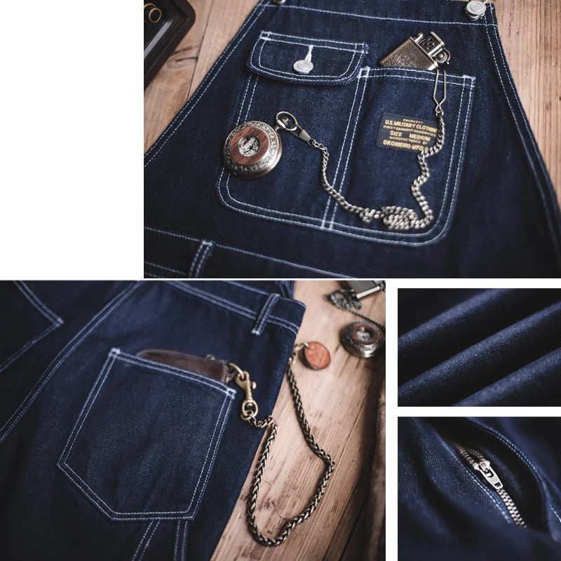 Men's Vintage-Inspired Indigo Denim Overalls-Jumpsuits & Overalls-Camoufit