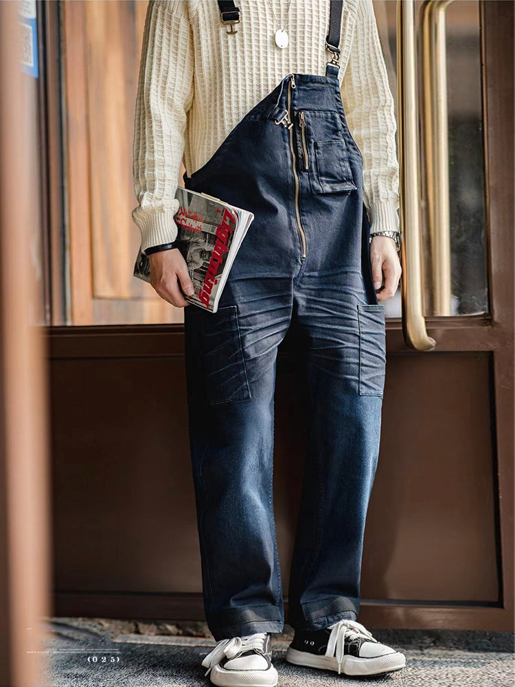 Men's Vintage-Inspired Indigo Denim Overalls with Anchor Shackle-Jumpsuits & Overalls-CAMOUFIT-Camoufit