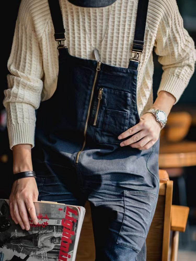 Men's Vintage-Inspired Indigo Denim Overalls with Anchor Shackle-Jumpsuits & Overalls-CAMOUFIT-Camoufit