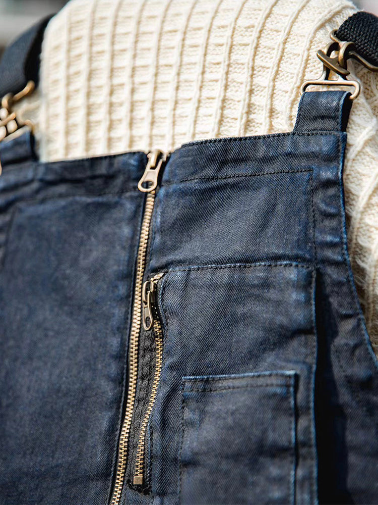Men's Vintage-Inspired Indigo Denim Overalls with Anchor Shackle-Jumpsuits & Overalls-CAMOUFIT-Camoufit