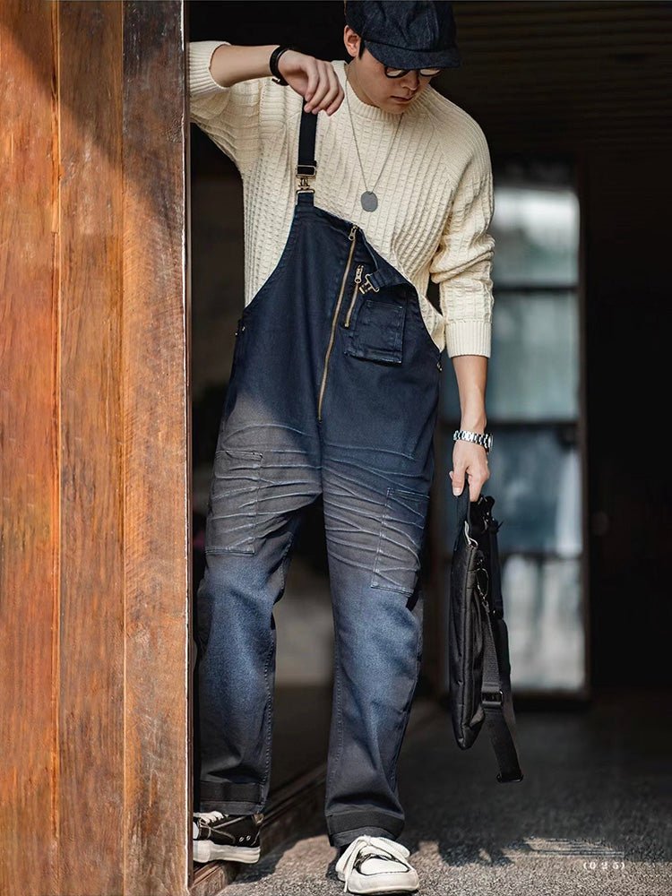 Men's Vintage-Inspired Indigo Denim Overalls with Anchor Shackle-Jumpsuits & Overalls-CAMOUFIT-Dark Blue-S-Camoufit