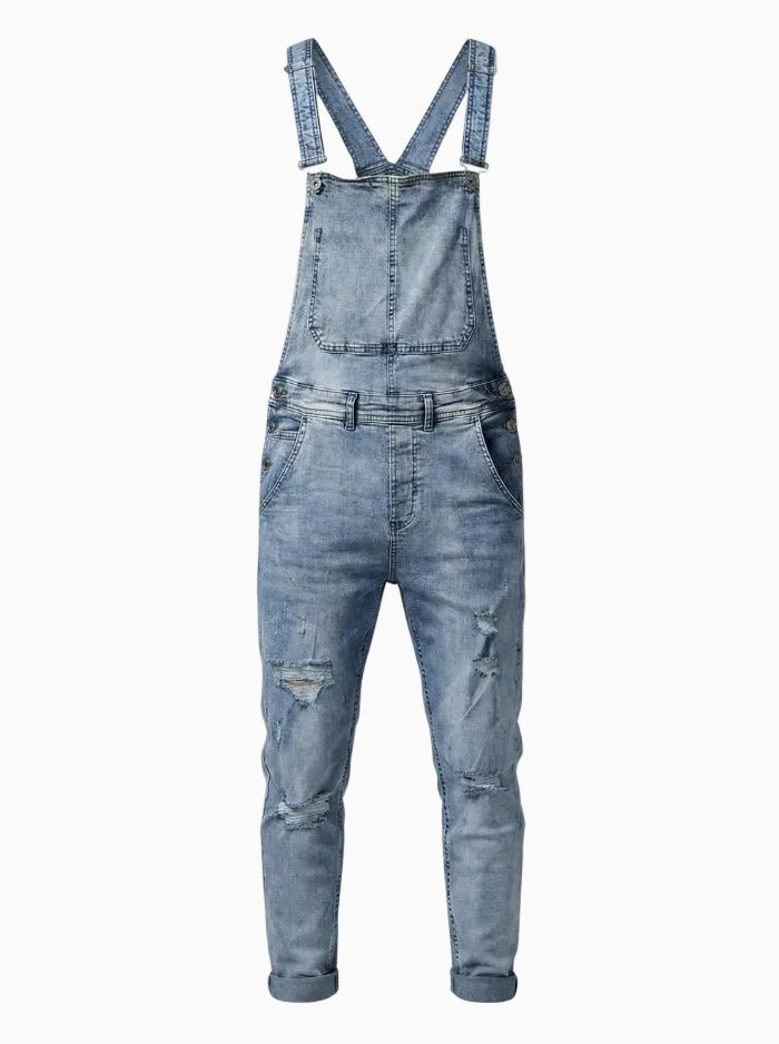 Men's Denim Overalls Distressed Cotton Blend-Overalls-CAMOUFIT-Blue-S-Camoufit