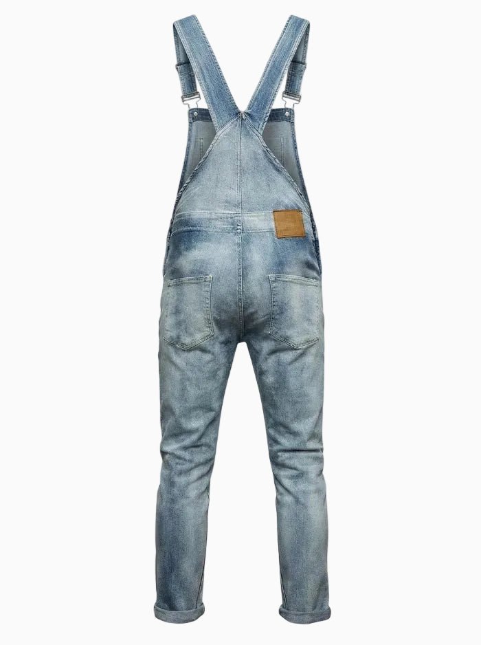 Men's Denim Overalls Distressed Cotton Blend-Overalls-CAMOUFIT-Blue-S-Camoufit