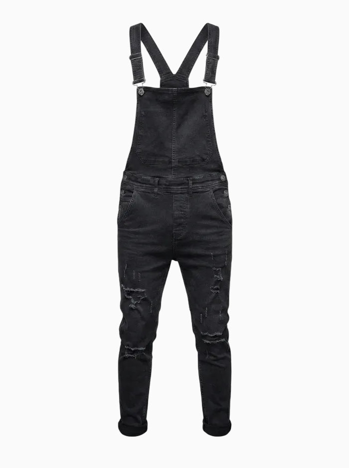 Men's Denim Overalls Distressed Cotton Blend-Overalls-CAMOUFIT-Blue-S-Camoufit