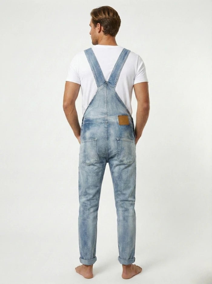 Men's Denim Overalls Distressed Cotton Blend-Overalls-CAMOUFIT-Blue-S-Camoufit
