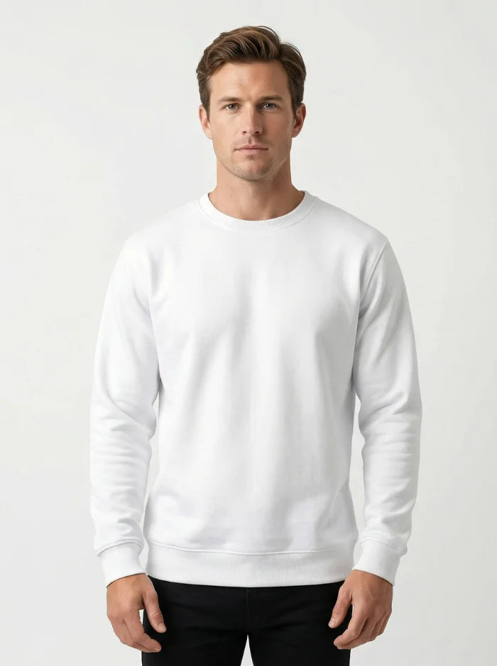 Mens Fleece Crewneck Sweatshirt Warm Casual Pullover-Men's Sweater-CAMOUFIT-White-XS-Camoufit