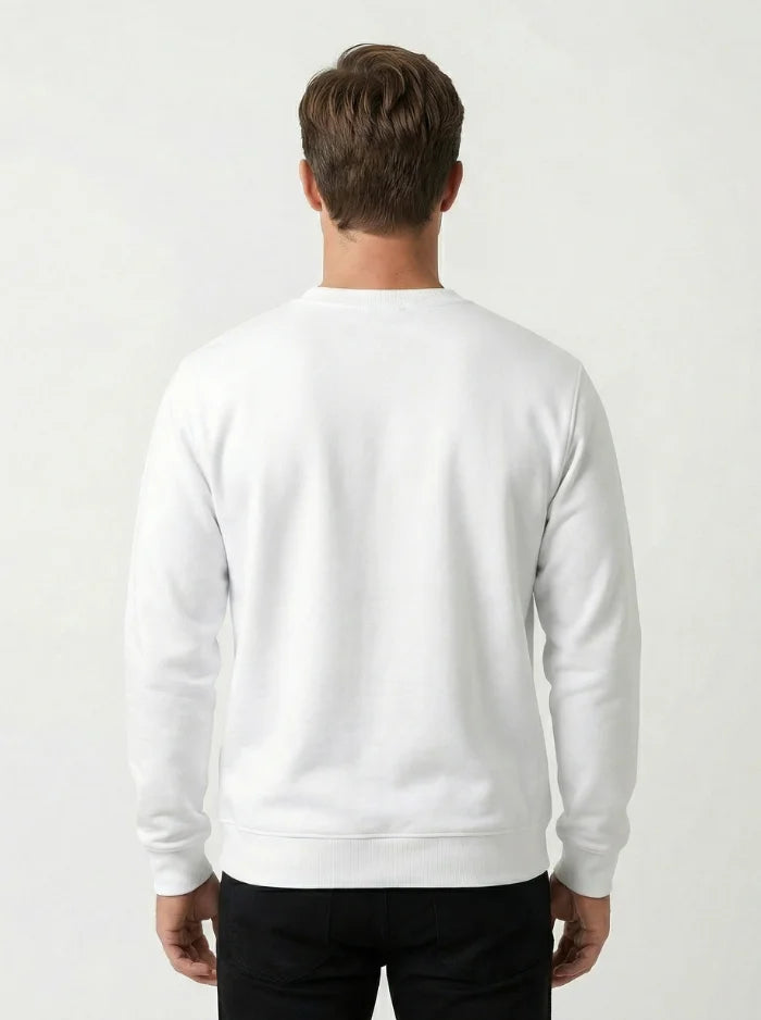 Mens Fleece Crewneck Sweatshirt Warm Casual Pullover-Men's Sweater-CAMOUFIT-White-XS-Camoufit