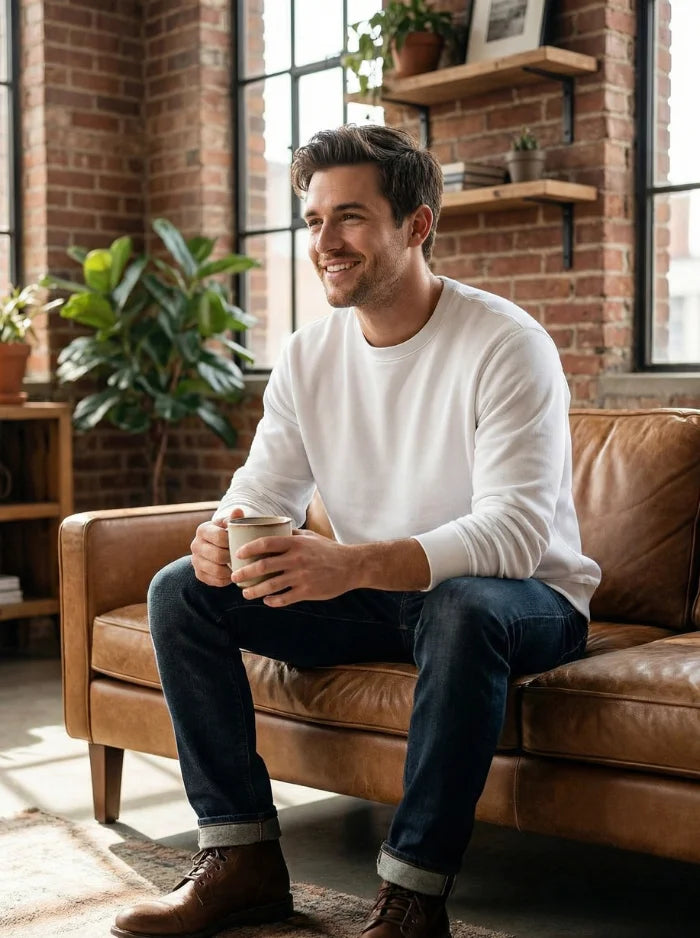 Mens Fleece Crewneck Sweatshirt Warm Casual Pullover-Men's Sweater-CAMOUFIT-White-XS-Camoufit