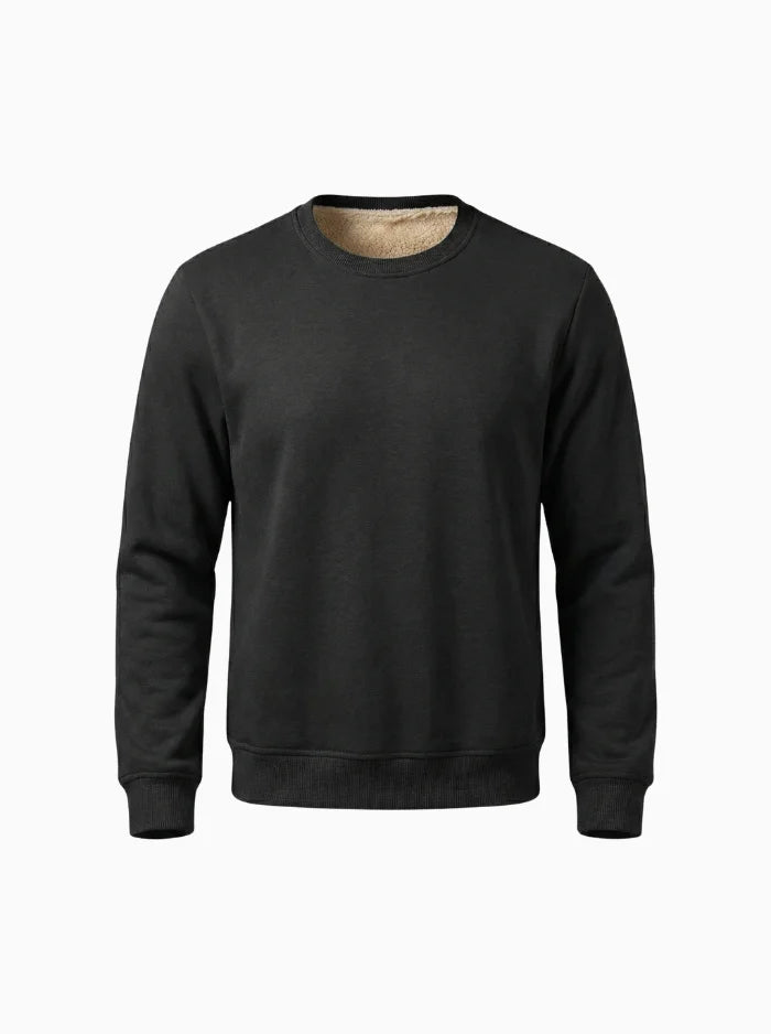 Mens Fleece Lined Crewneck Sweatshirt Warm Casual Pullover-Men's Sweater-CAMOUFIT-Black-XS-Camoufit