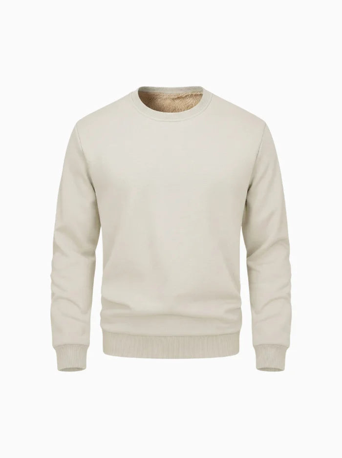 Mens Fleece Lined Crewneck Sweatshirt Warm Casual Pullover-Men's Sweater-CAMOUFIT-Beige-XS-Camoufit